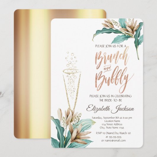 Invitation Fleurs Feuilles Fête des mariées en verre de Champ (Devant / Derrière)