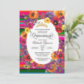 Invitation Fleurs Fiesta Lumineuses Serape Stripe Quinceanera (Debout devant)