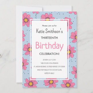 Invitation Fleurs Filles mignonnes Pastel Rose & Bleu Anniver