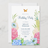 Invitation Fleurs fleur fleur papillon anniversaire (Devant)