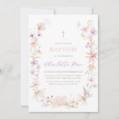 Invitation Fleurs Fleur Sauvage Rose Baptême Fille (Devant)