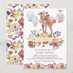 Invitation Fleurs Fleurs Fleurs Ballons bébé fille Douche