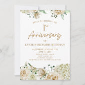 Invitation Fleurs florales blanches 1er premier anniversaire (Devant)
