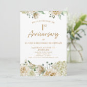 Invitation Fleurs florales blanches 1er premier anniversaire (Debout devant)