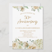 Invitation Fleurs florales blanches 50e anniversaire de Maria (Devant)