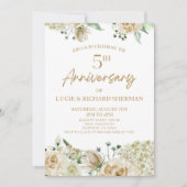 Invitation Fleurs florales blanches 5e anniversaire Mariage (Devant)