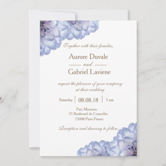 Invitation Fleurs florales blanches blanches lilas or mariage (Devant)
