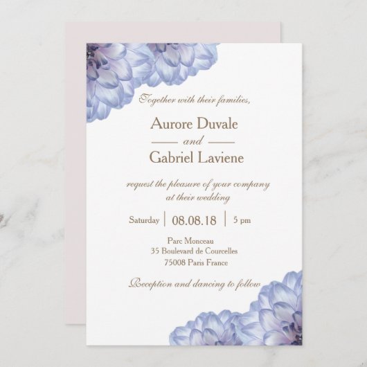 Invitation Fleurs florales blanches blanches lilas or mariage (Devant / Derrière)