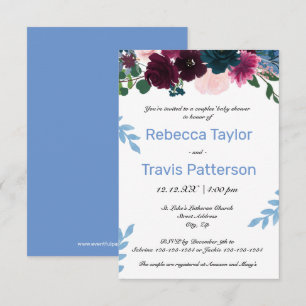 Invitation Fleurs Florales Bleues - Baby Shower pour couples 