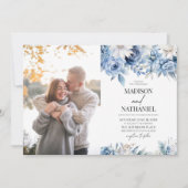 Invitation Fleurs Florales Bleues Dusty Mariage personnalisé (Devant)