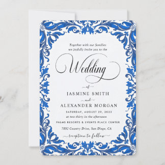 Invitation Fleurs Florales Bleues Mariage Simple