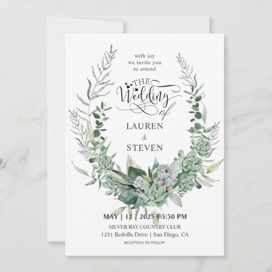 Invitation Fleurs florales, Branchement vert blanc personnali (Devant)