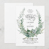 Invitation Fleurs florales, Branchement vert blanc personnali (Devant / Derrière)