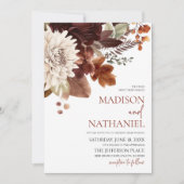Invitation Fleurs florales Brown foncées de Bourgogne Mariage (Devant)