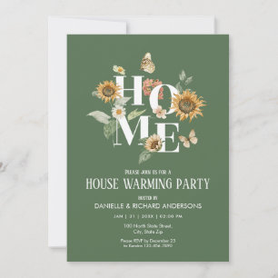 Invitation Fleurs Florales de Forêt Verte Fête de Chauffage d