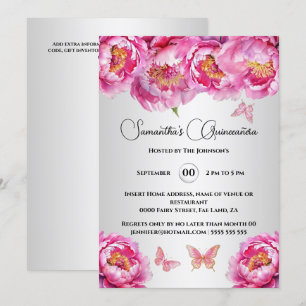 Invitation Fleurs florales de pivoine rose de Quinceañera