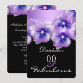 Invitation Fleurs Florales Fabuleuses Fête Violette Noire (Devant / Derrière)