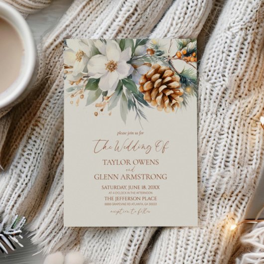 Invitation Fleurs florales hivernales Pine Tree Cone Mariage