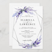Invitation Fleurs florales Lavande Mariage d'argent violet (Devant / Derrière)