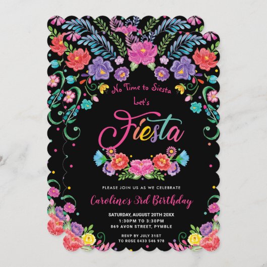 Invitation Fleurs florales mexicaines fête d'anniversaire (Devant / Derrière)