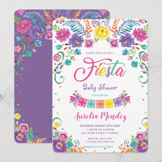 Invitation Fleurs florales mexicaines Fiesta Baby shower fill (Devant / Derrière)