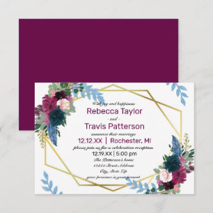 Invitation Fleurs Florales Mod Plum -3x5 Annonce de Mariage/R