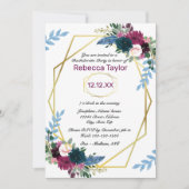 Invitation Fleurs Florales Mod Vert Prune - Enterrement de Vi (Devant)