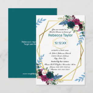 Invitation Fleurs Florales Mod Vert Sarcelle - 3x5 Baby Showe