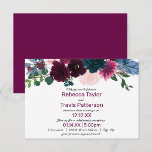 Invitation Fleurs Florales Prune -3x5 Annonce de Mariage/Réce