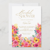 Invitation Fleurs Florales Rose Chaud Bain de Mariée (Devant)