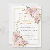 Invitation Fleurs florales rose-rose moderne Première communi (Devant)