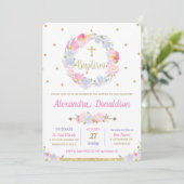 Invitation Fleurs florales roses modernes Baptême Christening (Debout devant)