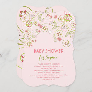 Invitation Fleurs florales roses Whimsical Chic Baby shower f