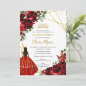 Invitation Fleurs florales rouges vibrantes Princesse Quincea (Debout devant)