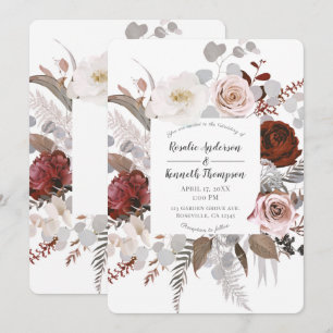 Invitation Fleurs Florales Rustiques Rouge Gris Feuillage Mar