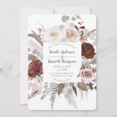 Invitation Fleurs Florales Rustiques Rouge Gris Feuillage Mar (Devant)