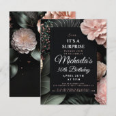 Invitation Fleurs florales Surprise secret fête d'anniversair (Devant / Derrière)