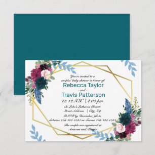 Invitation Fleurs Florales Teal Mod - 3x5 Baby Shower pour co