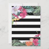 Invitation Fleurs Florales Tropicales Feuilles Rayures Noir B (Dos)