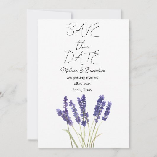 Invitation Fleurs florales violettes de lavande Mariage rusti (Devant)