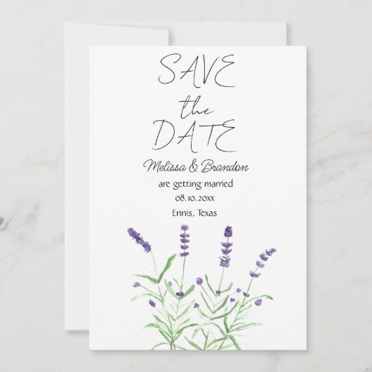 Invitation Fleurs florales violettes de lavande Mariage rusti (Devant)