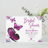 Invitation Fleurs florales violettes Fête des mariées papillo (Debout devant)