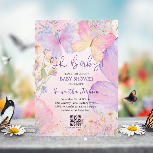 Invitation Fleurs florales violettes petit baby shower papill