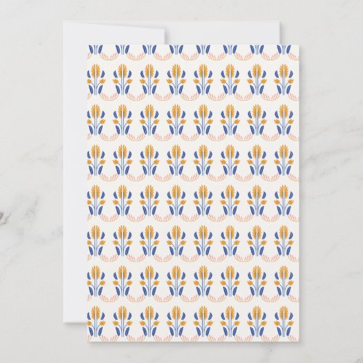 Invitation Fleurs folk Scandi Mariage Décontracté bleu Jaune (Dos)