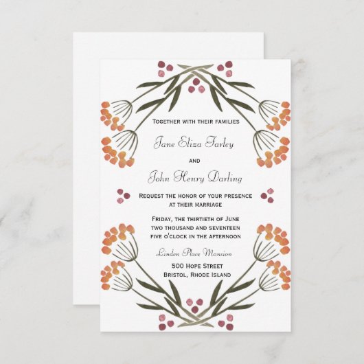 Invitation Fleurs folkloriques (Devant / Derrière)