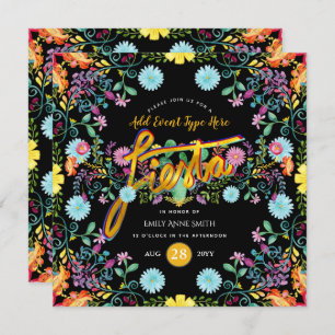Invitation Fleurs folkloriques de Fiesta mexicaine Llama Gold