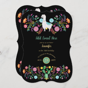 Invitation Fleurs folkloriques Fiesta Llama Mexicaine Cactus 