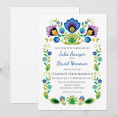 Invitation Fleurs folkloriques polonaises bleu lavande (Devant / Derrière)