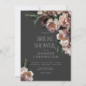 Invitation Fleurs foncées modernes Fête des mariées noire (Devant)