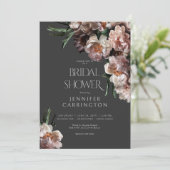 Invitation Fleurs foncées modernes Fête des mariées noire (Debout devant)